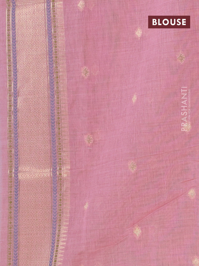 Munga cotton saree pastel blue and peach pink with zari woven buttas and zari woven border