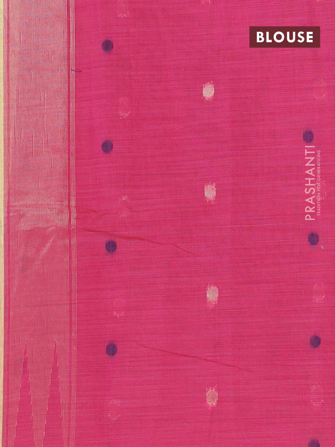 Munga cotton saree yellow and pink with thread woven buttas in borderless style