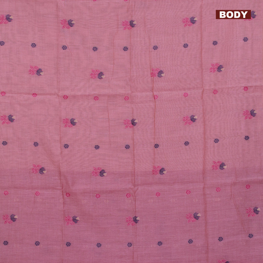 Munga cotton saree light pink and pink with thread woven buttas in borderless style