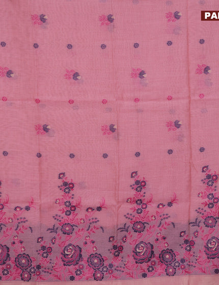 Munga cotton saree light pink and pink with thread woven buttas in borderless style