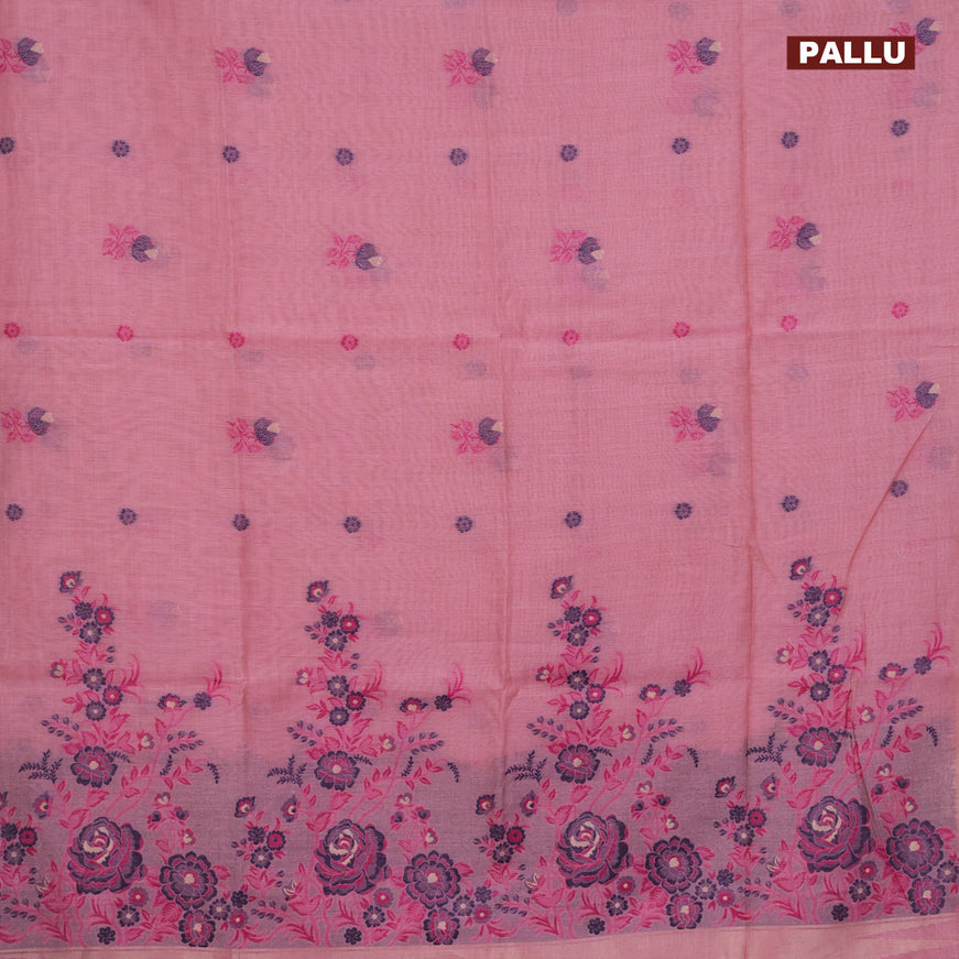 Munga cotton saree light pink and pink with thread woven buttas in borderless style