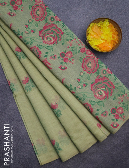 Munga cotton saree pista green and green with thread woven buttas in borderless style