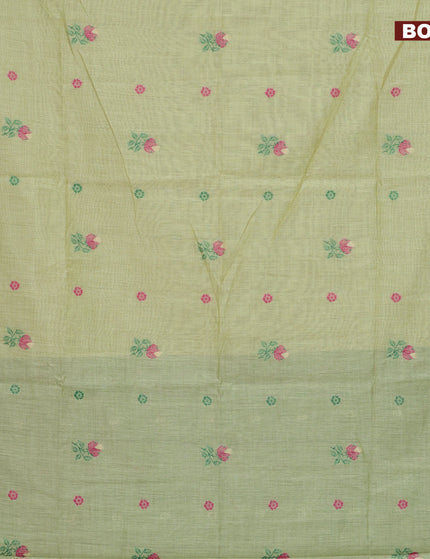 Munga cotton saree pista green and green with thread woven buttas in borderless style