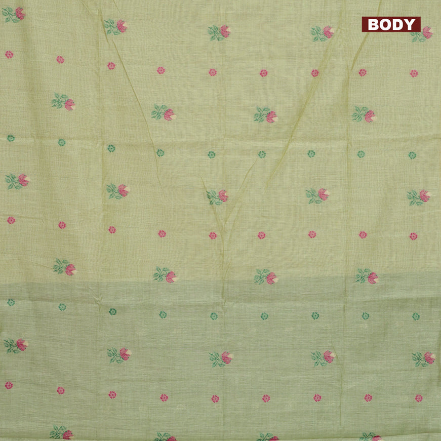 Munga cotton saree pista green and green with thread woven buttas in borderless style