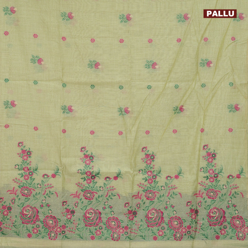 Munga cotton saree pista green and green with thread woven buttas in borderless style