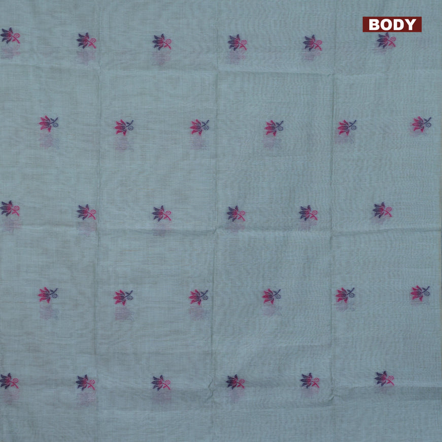 Munga cotton saree pastel blue shade with thread woven buttas in borderless style