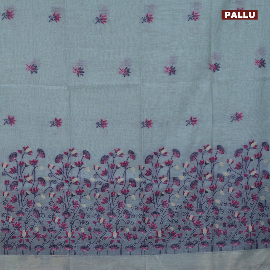 Munga cotton saree pastel blue shade with thread woven buttas in borderless style