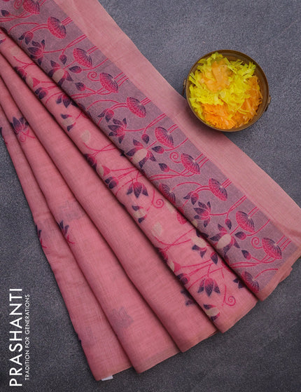 Munga cotton saree pink shade and pink with thread woven buttas in borderless style