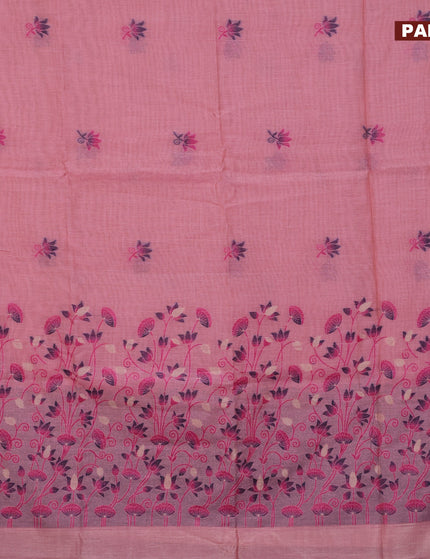 Munga cotton saree pink shade and pink with thread woven buttas in borderless style