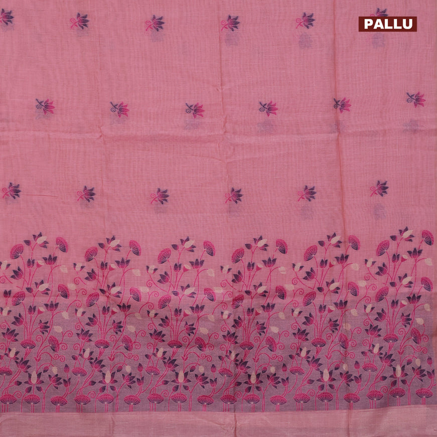 Munga cotton saree pink shade and pink with thread woven buttas in borderless style