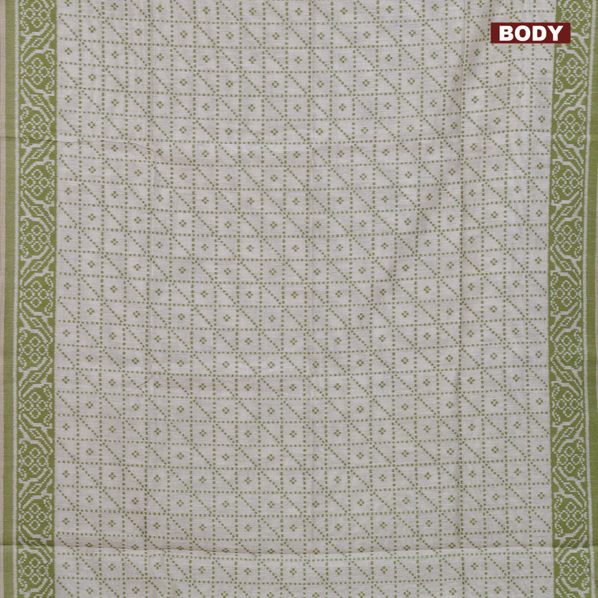 Munga cotton saree beige and light green with allover thread weaves and thread woven border