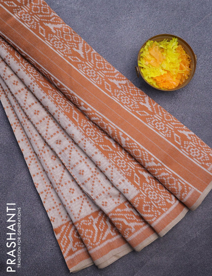 Munga cotton saree beige and rust shade with allover thread weaves and thread woven border