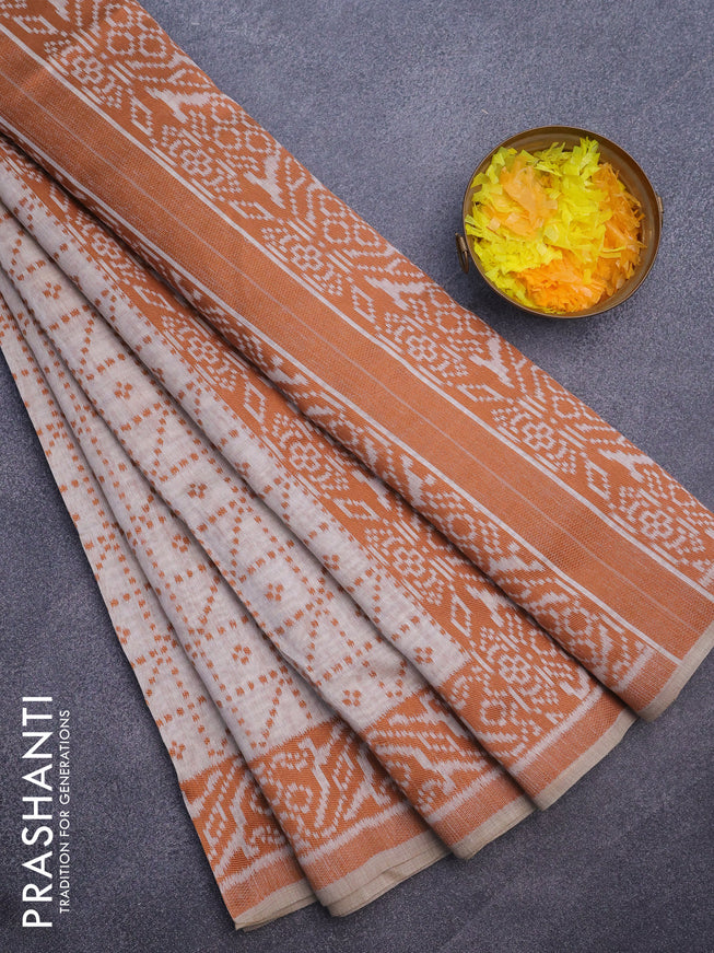 Munga cotton saree beige and rust shade with allover thread weaves and thread woven border