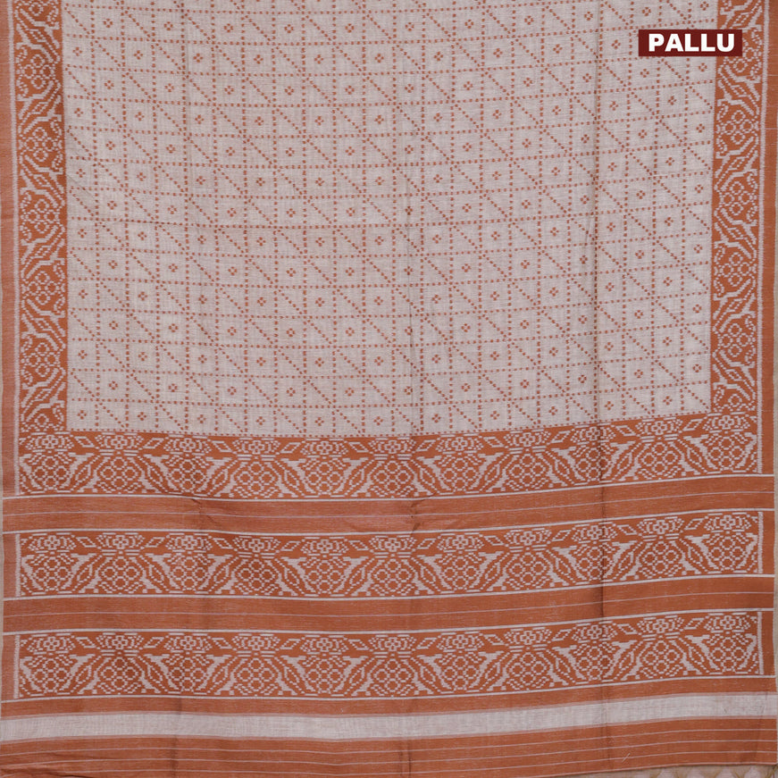 Munga cotton saree beige and rust shade with allover thread weaves and thread woven border