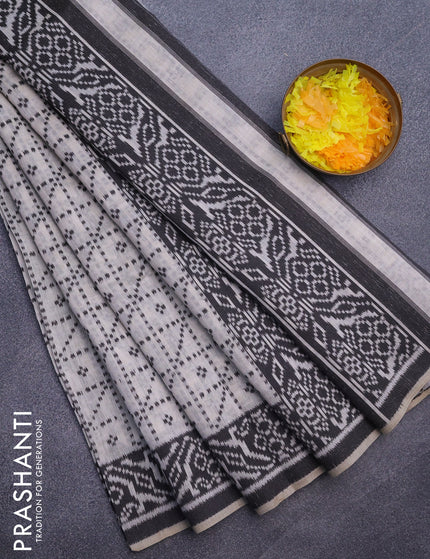 Munga cotton saree beige and black with allover thread weaves and thread woven border