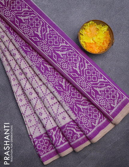 Munga cotton saree beige and purple with allover thread weaves and thread woven border