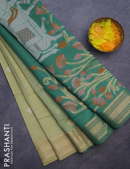 Munga cotton saree pista green and green with zari woven buttas and zari woven border