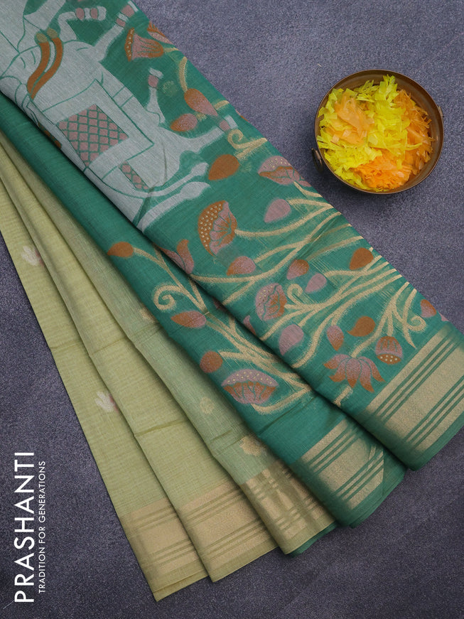 Munga cotton saree pista green and green with zari woven buttas and zari woven border