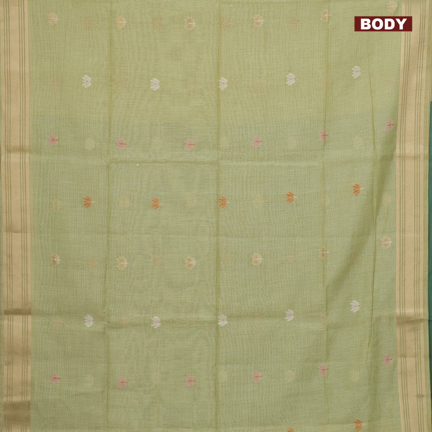 Munga cotton saree pista green and green with zari woven buttas and zari woven border