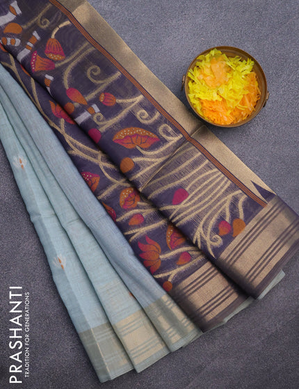 Munga cotton saree pastel blue and blue with zari woven buttas and zari woven border