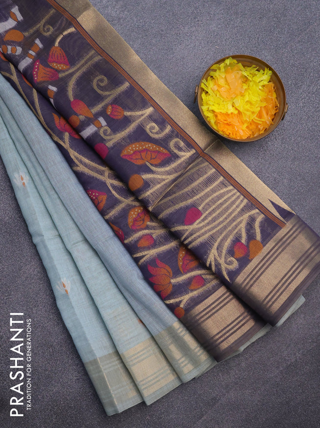 Munga cotton saree pastel blue and blue with zari woven buttas and zari woven border