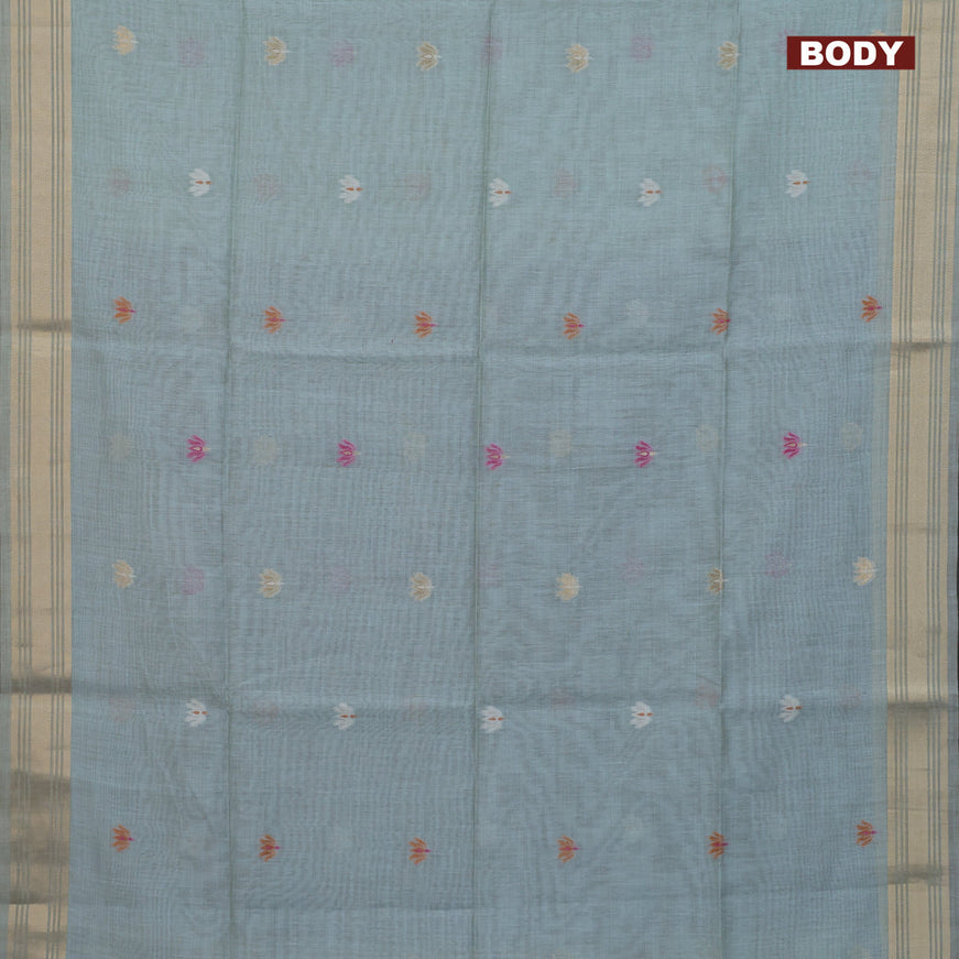 Munga cotton saree pastel blue and blue with zari woven buttas and zari woven border