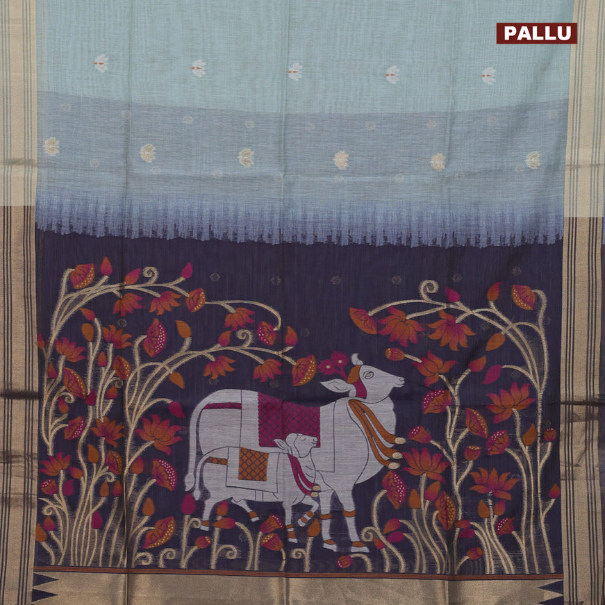 Munga cotton saree pastel blue and blue with zari woven buttas and zari woven border