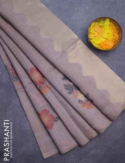 Munga cotton saree grey shade and mustard yellow with allover thread weaves in borderless style