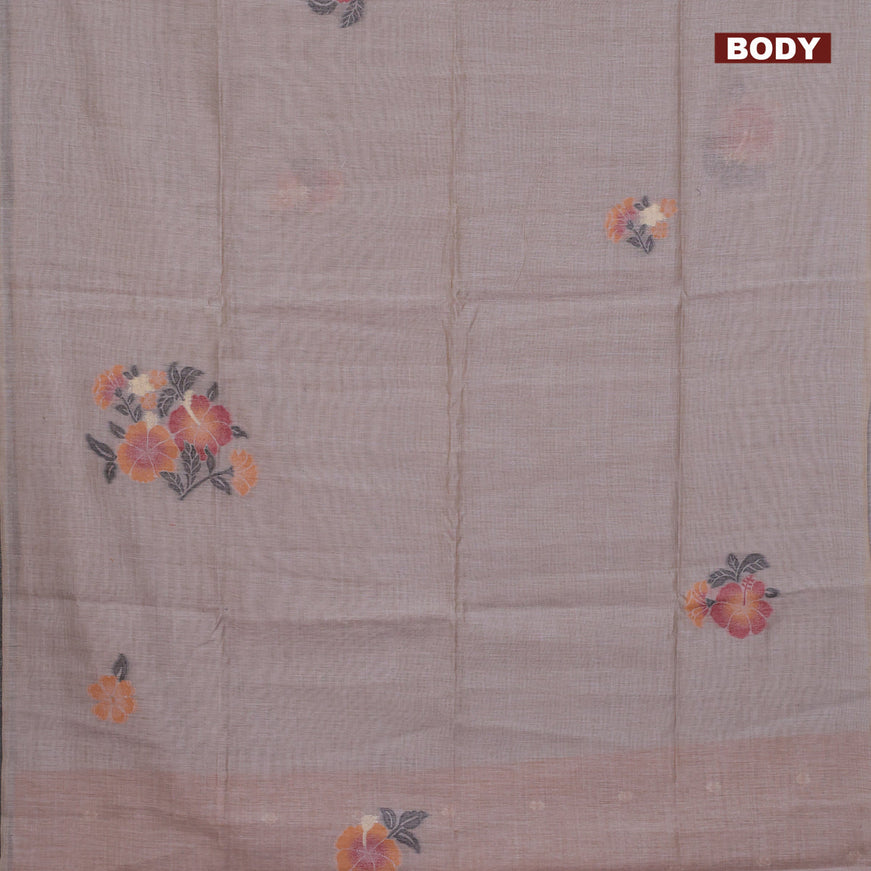 Munga cotton saree grey shade and mustard yellow with allover thread weaves in borderless style