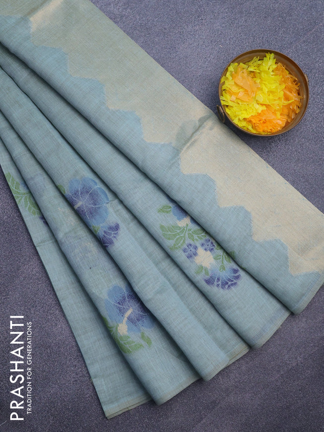 Munga cotton saree teal shade and dark blue with allover thread weaves in borderless style