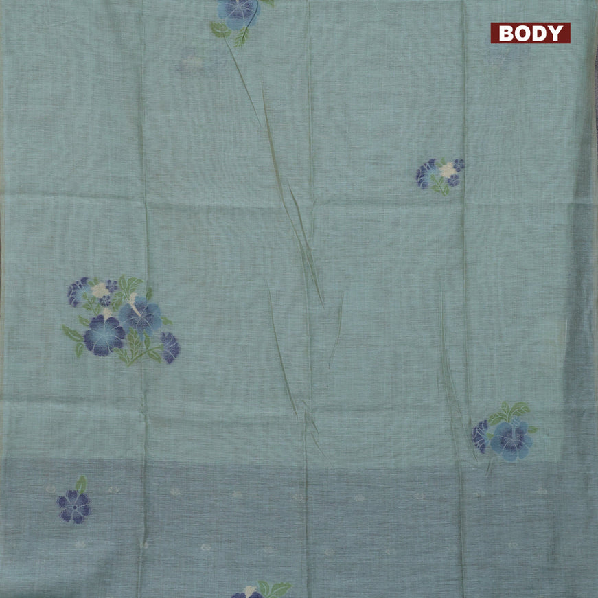 Munga cotton saree teal shade and dark blue with allover thread weaves in borderless style