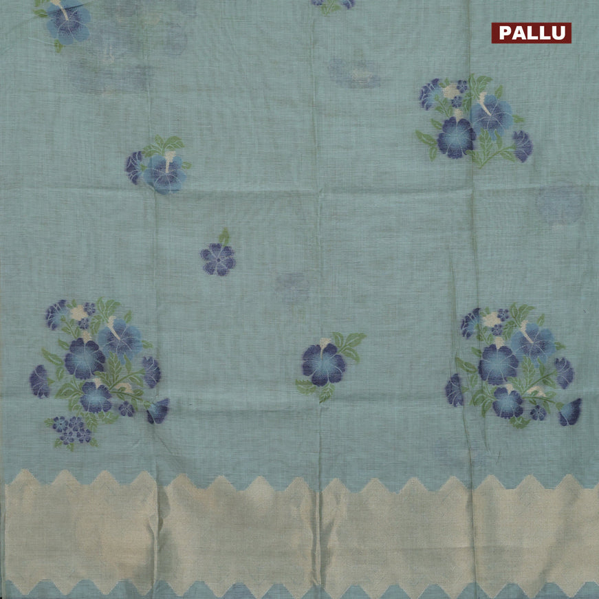 Munga cotton saree teal shade and dark blue with allover thread weaves in borderless style