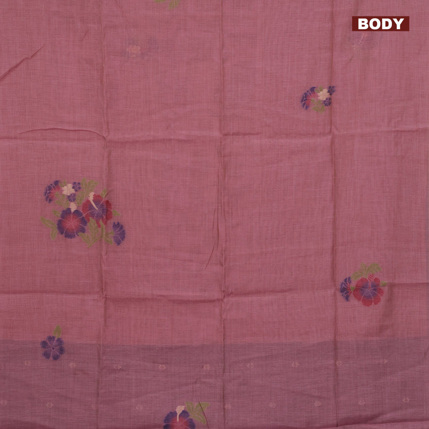 Munga cotton saree mauve pink and dark blue with allover thread weaves in borderless style