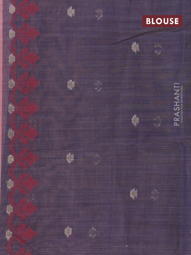 Munga cotton saree mauve pink and dark blue with allover thread weaves in borderless style