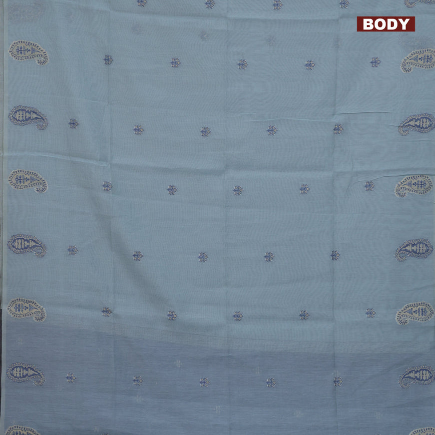 Munga cotton saree pastel blue and blue with woven buttas in borderless style