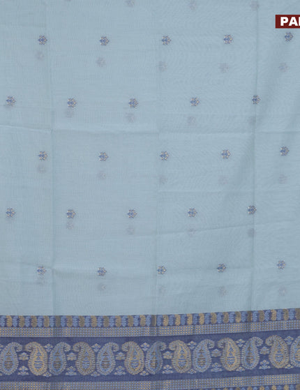 Munga cotton saree pastel blue and blue with woven buttas in borderless style