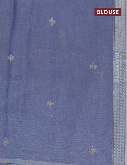 Munga cotton saree pastel blue and blue with woven buttas in borderless style