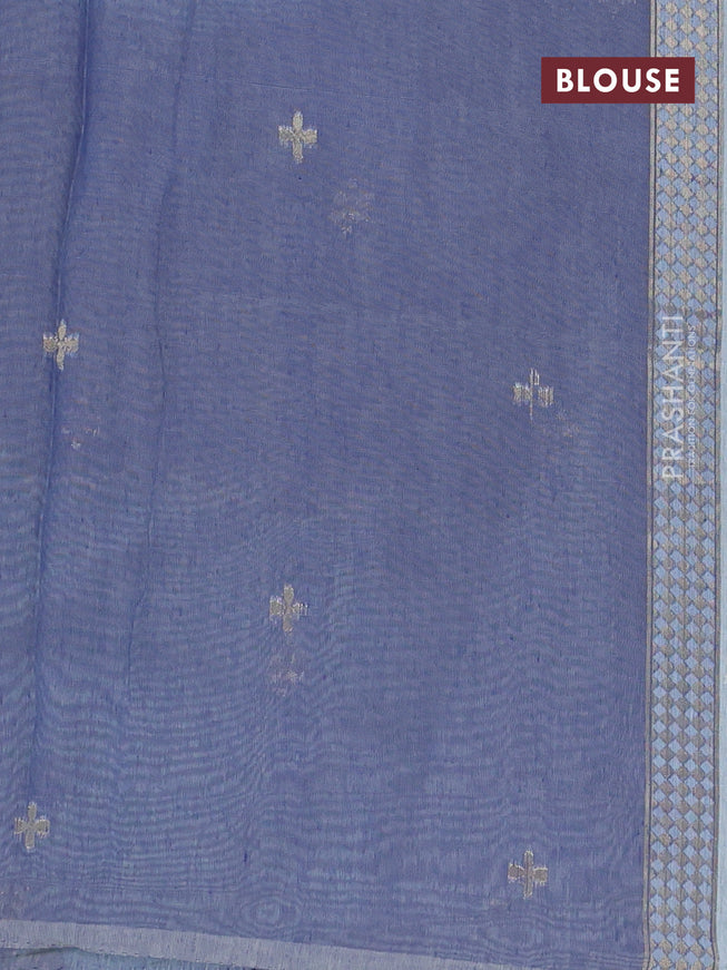 Munga cotton saree pastel blue and blue with woven buttas in borderless style