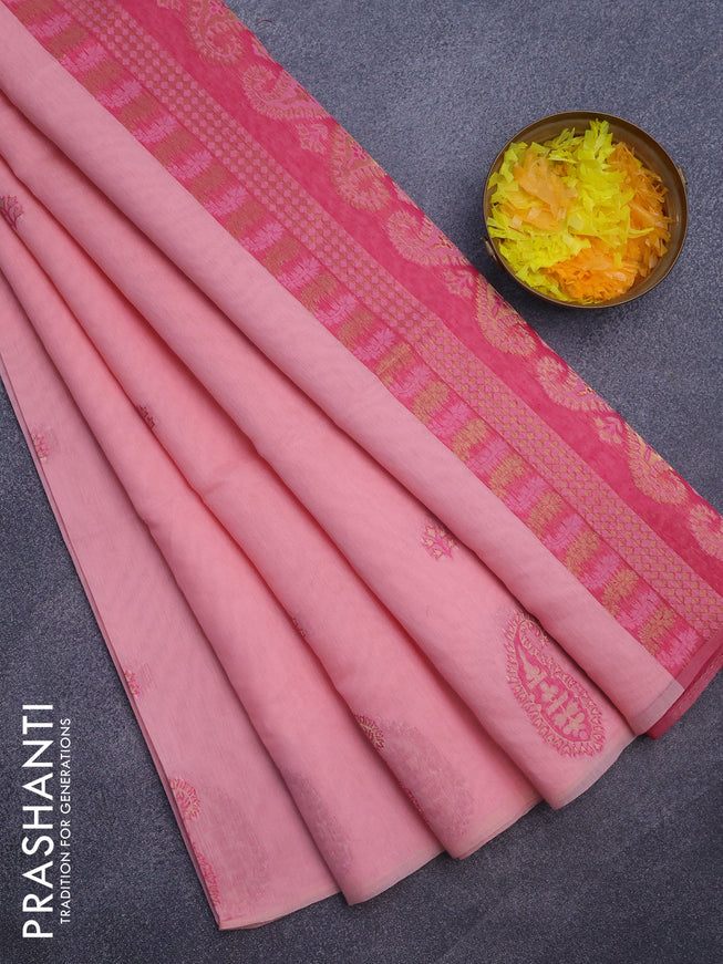 Munga cotton saree light pink and pink with woven buttas in borderless style