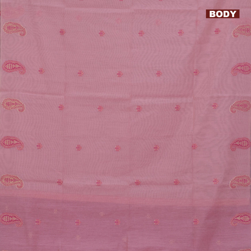 Munga cotton saree light pink and pink with woven buttas in borderless style