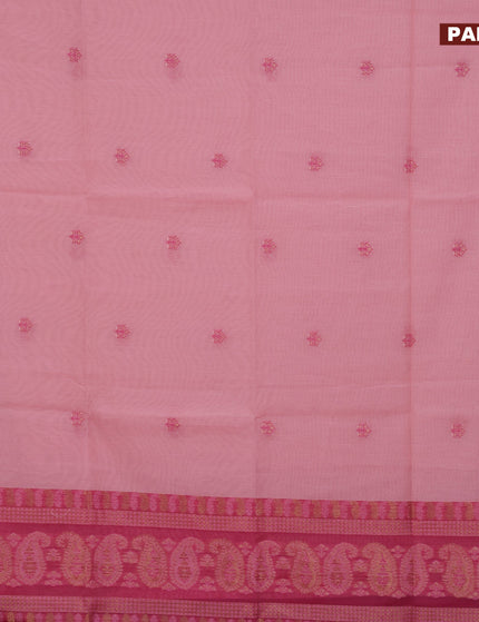 Munga cotton saree light pink and pink with woven buttas in borderless style