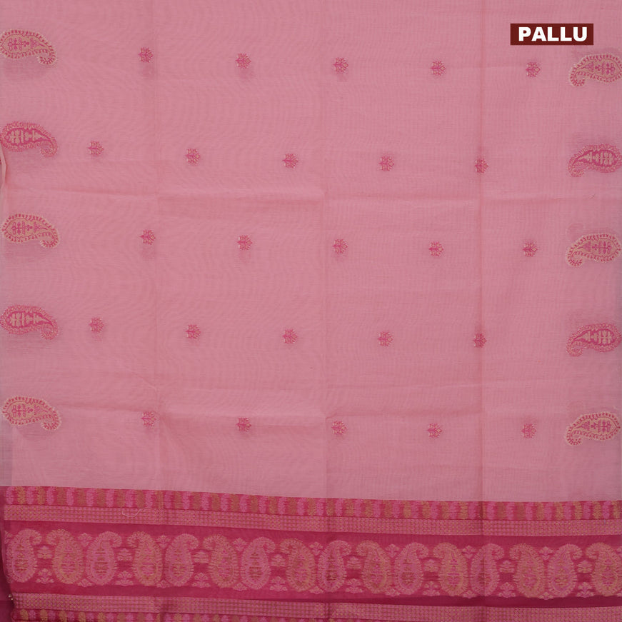 Munga cotton saree light pink and pink with woven buttas in borderless style