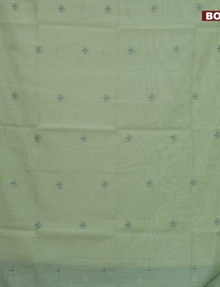 Munga cotton saree pastel green and blue with woven buttas in borderless style