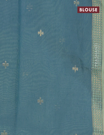 Munga cotton saree pastel green and blue with woven buttas in borderless style