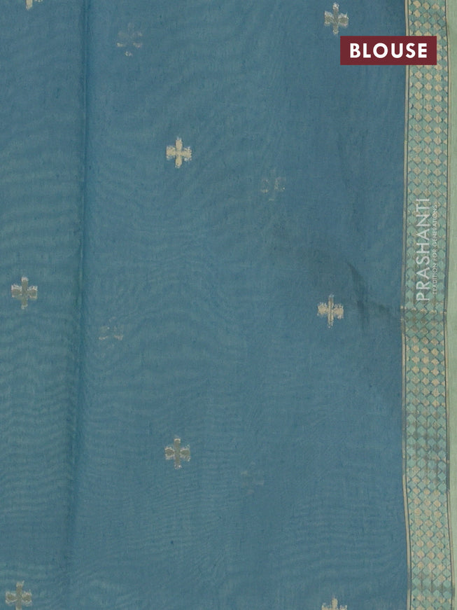 Munga cotton saree pastel green and blue with woven buttas in borderless style