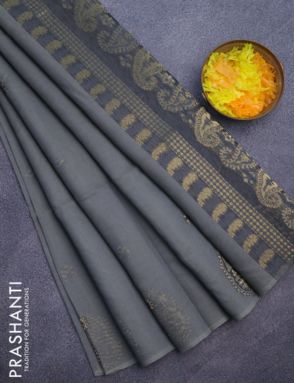 Munga cotton saree grey with woven buttas in borderless style