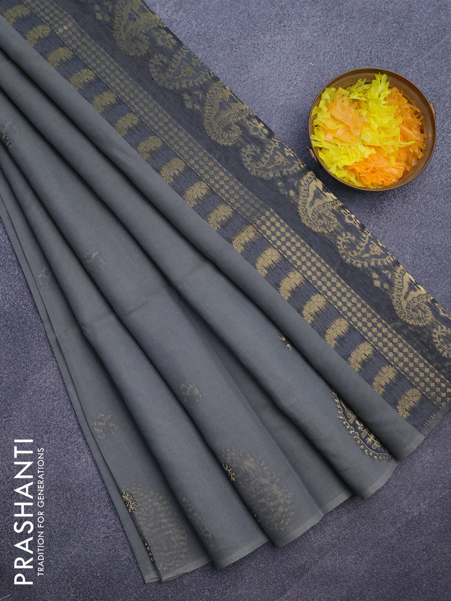 Munga cotton saree grey with woven buttas in borderless style