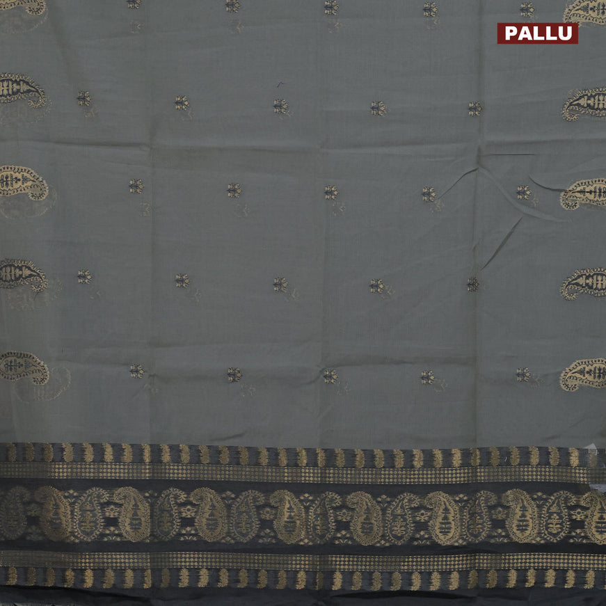 Munga cotton saree grey with woven buttas in borderless style