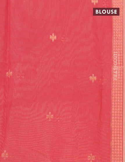 Munga cotton saree pale orange and red with woven buttas in borderless style