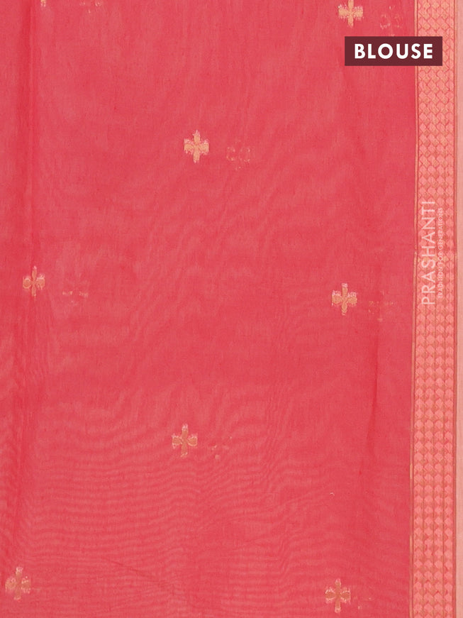 Munga cotton saree pale orange and red with woven buttas in borderless style